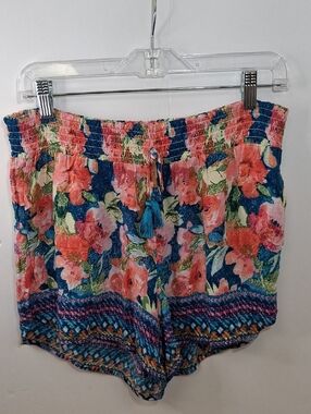 Vera Bradley Floral Drawstring Shorts Rayon Blue Coral Size Medium